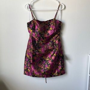 Pink/purple and gold embroidered mini dress